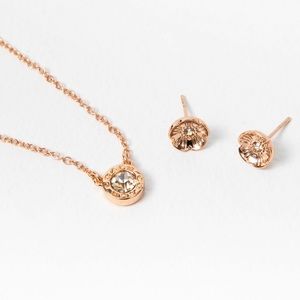 COACH Open Circle Necklace & Tea Rose Earring Set